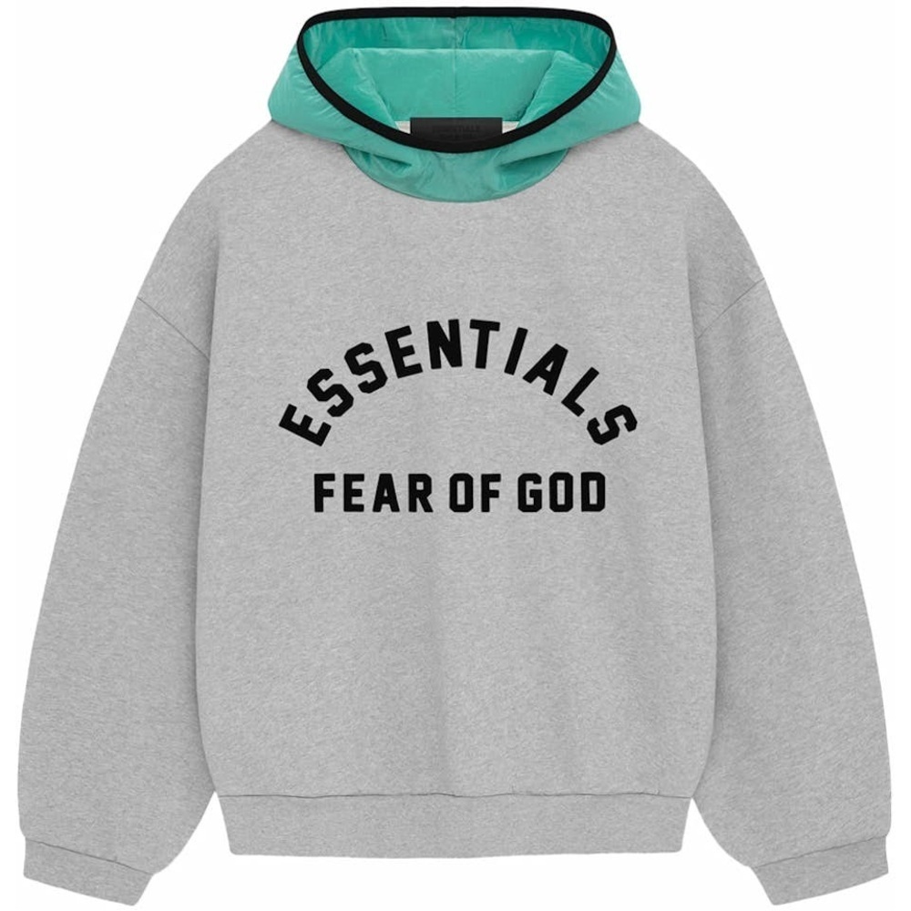 Fear of God Essentials Light Heather Grey Mint Leaf Nylon‎ Fleece Hoodie | NEW